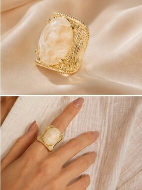Vintage Milky White Resin Cocktail Ring